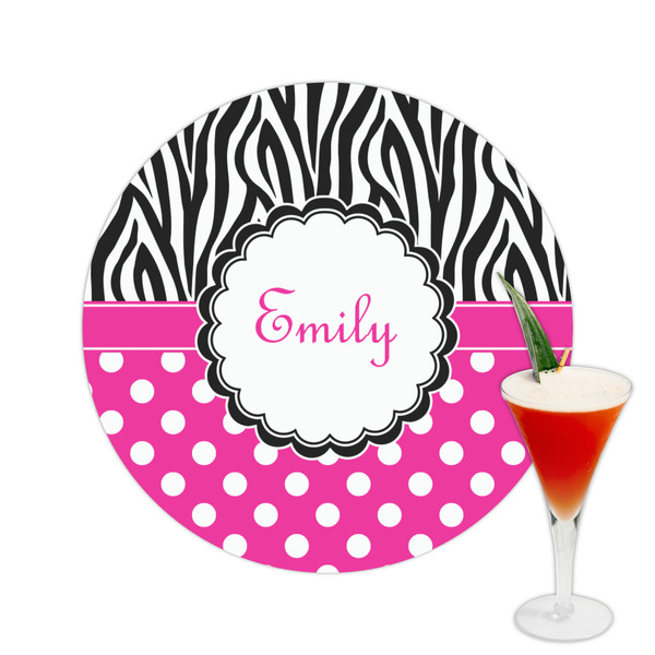 Custom Zebra Print & Polka Dots Printed Drink Topper -  2.5" (Personalized)