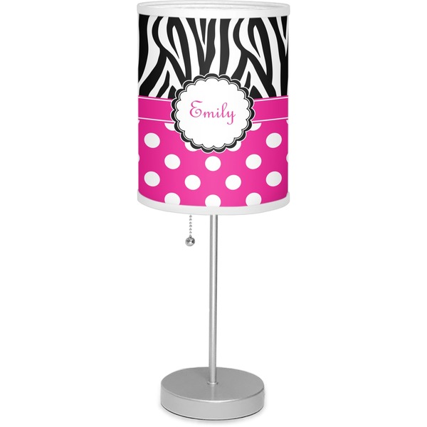 Custom Zebra Print & Polka Dots 7" Drum Lamp with Shade Linen (Personalized)