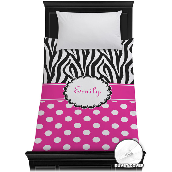 Custom Zebra Print & Polka Dots Duvet Cover - Twin XL (Personalized)