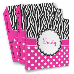 Zebra Print & Polka Dots 3 Ring Binder - Full Wrap (Personalized)