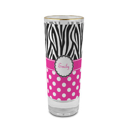 Zebra Print & Polka Dots 2 oz Shot Glass - Glass with Gold Rim (Personalized)