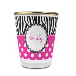 Zebra Print & Polka Dots Glass Shot Glass - 1.5 oz - with Gold Rim - Set of 4 (Personalized)