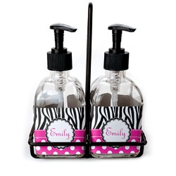 Zebra Print & Polka Dots Glass Soap & Lotion Bottle Set (Personalized)