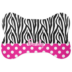 Zebra Print & Polka Dots Bone Shaped Dog Food Mat (Personalized)