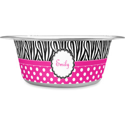 Zebra Print & Polka Dots Stainless Steel Dog Bowl - Small (Personalized)