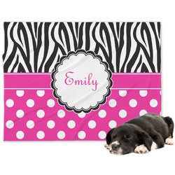 Zebra Print & Polka Dots Dog Blanket - Regular (Personalized)