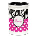 Zebra Print & Polka Dots Ceramic Pencil Holders - Black