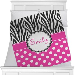 Zebra Print & Polka Dots Minky Blanket - Toddler / Throw - 60"x50" - Double Sided (Personalized)