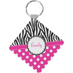 Zebra Print & Polka Dots Diamond Plastic Keychain w/ Name or Text