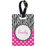 Zebra Print & Polka Dots Plastic Luggage Tag - Rectangular w/ Name or Text