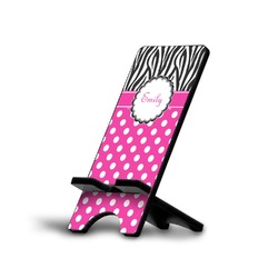 Zebra Print & Polka Dots Cell Phone Stand (Large) (Personalized)