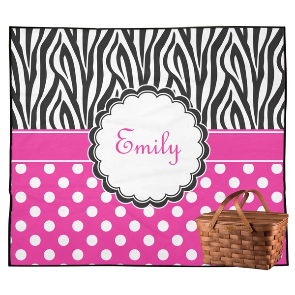 Custom Zebra Print & Polka Dots Outdoor Picnic Blanket (Personalized)