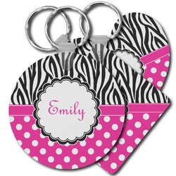 Zebra Print & Polka Dots Plastic Keychain (Personalized)