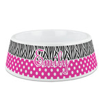 Zebra Print & Polka Dots Plastic Dog Bowl (Personalized)