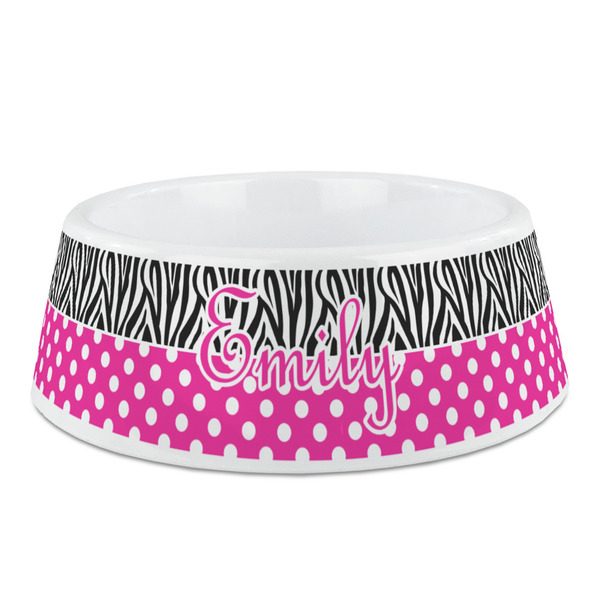 Custom Zebra Print & Polka Dots Plastic Dog Bowl (Personalized)