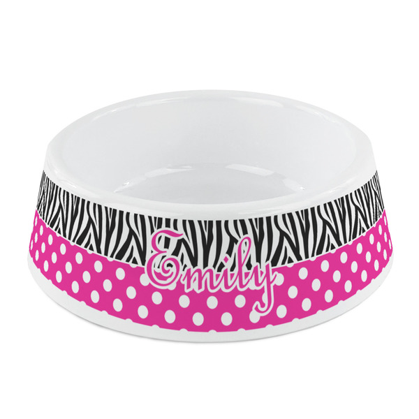 Custom Zebra Print & Polka Dots Plastic Dog Bowl - Small (Personalized)