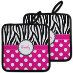 Zebra Print & Polka Dots Pot Holders - Set of 2 w/ Name or Text