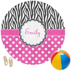 Zebra Print & Polka Dots Round Beach Towel (Personalized)