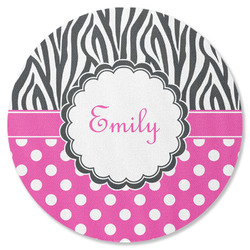 Zebra Print & Polka Dots Round Rubber Backed Coaster (Personalized)