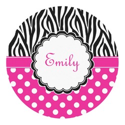 Zebra Print & Polka Dots Round Decal - Large (Personalized)