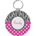 Zebra Print & Polka Dots Round Plastic Keychain (Personalized)