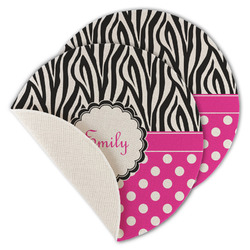 Zebra Print & Polka Dots Round Linen Placemat - Single Sided - Set of 4 (Personalized)