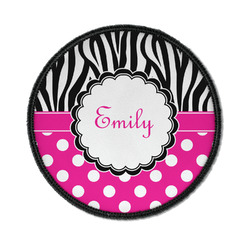 Zebra Print & Polka Dots Iron On Round Patch w/ Name or Text