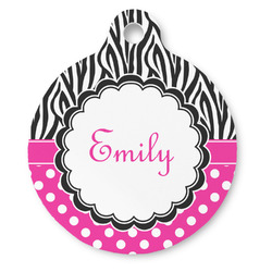 Zebra Print & Polka Dots Round Pet ID Tag - Large (Personalized)