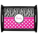 Zebra Print & Polka Dots Black Wooden Tray - Large (Personalized)