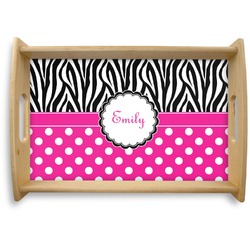 Zebra Print & Polka Dots Natural Wooden Tray - Small (Personalized)