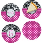 Zebra Print & Polka Dots Set of 4 Glass Appetizer / Dessert Plate 8" (Personalized)