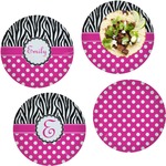 Zebra Print & Polka Dots Set of 4 Glass Lunch / Dinner Plate 10" (Personalized)