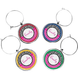 Zebra Print & Polka Dots Wine Charms (Set of 4) (Personalized)