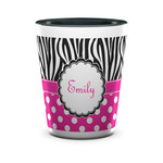 Zebra Print & Polka Dots Ceramic Shot Glass - 1.5 oz - Two Tone - Single (Personalized)