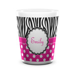 Zebra Print & Polka Dots Ceramic Shot Glass - 1.5 oz - White - Single (Personalized)