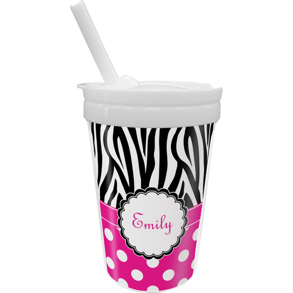 Custom Zebra Print & Polka Dots Sippy Cup with Straw (Personalized)