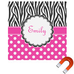 Zebra Print & Polka Dots Square Car Magnet - 10" (Personalized)