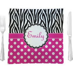 Zebra Print & Polka Dots Glass Square Lunch / Dinner Plate 9.5" (Personalized)
