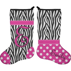 Zebra Print & Polka Dots Holiday Stocking - Double-Sided - Neoprene (Personalized)