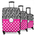 Zebra Print & Polka Dots 3 Piece Luggage Set - 20" Carry On, 24" Medium Checked, 28" Large Checked (Personalized)