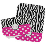 Zebra Print & Polka Dots Burp Cloths - Fleece - Set of 2 w/ Name or Text