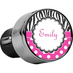 Zebra Print & Polka Dots USB Car Charger (Personalized)