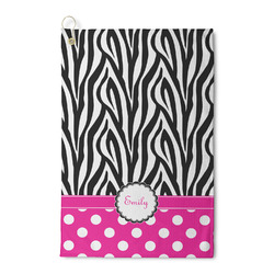 Zebra Print & Polka Dots Waffle Weave Golf Towel (Personalized)