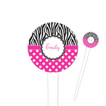 Zebra Print & Polka Dots 4" Round Plastic Food Picks - White - Single Sided (Personalized)