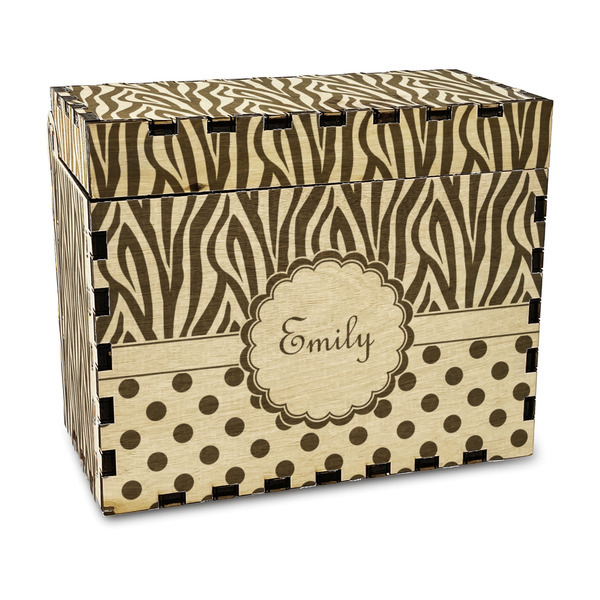 Custom Zebra Print & Polka Dots Wood Recipe Box - Laser Engraved (Personalized)