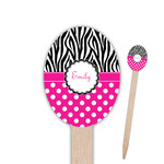 Zebra Print & Polka Dots Oval Wooden Food Picks - Double Sided (Personalized)