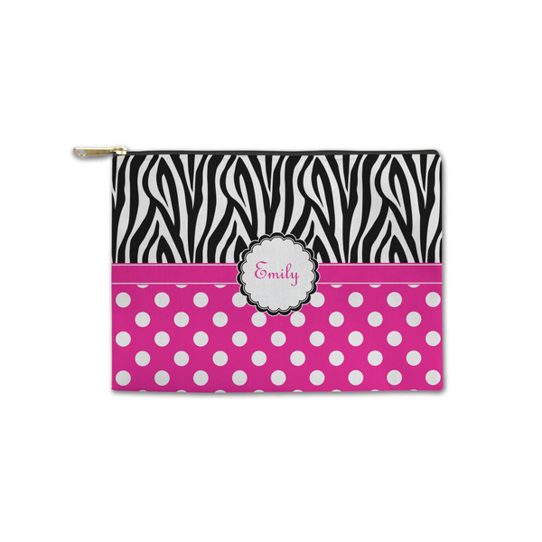 Custom Zebra Print & Polka Dots Zipper Pouch - Small - 8.5"x6" (Personalized)