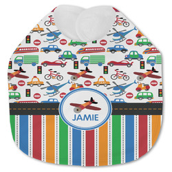 Transportation & Stripes Jersey Knit Baby Bib w/ Name or Text