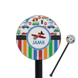 Transportation & Stripes 5.5" Round Plastic Stir Sticks - Black - Single Sided (Personalized)