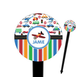 Transportation & Stripes 6" Round Plastic Food Picks - Black - Single Sided (Personalized)